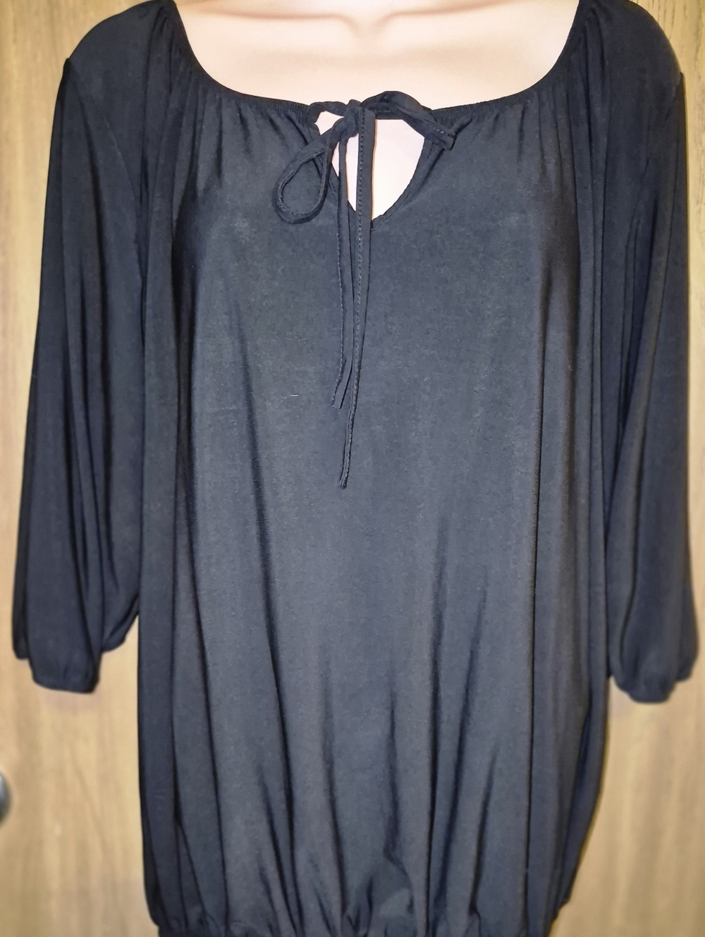 Y2K Peasant  Black Smocked Tie Neck Boho Whimsigoth Witchy  Shirt XL Star Vixen